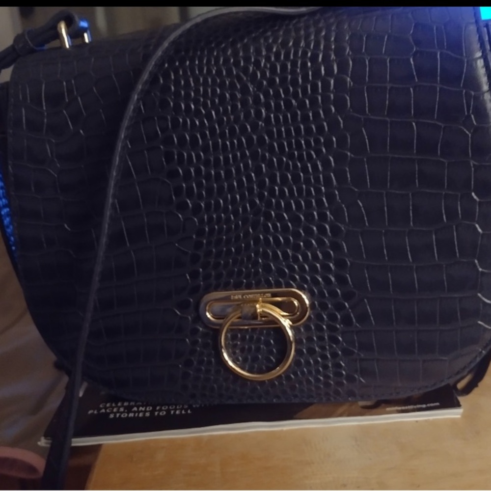 Paul Costelloe Navy Croc-Embossed Crossbody Bag